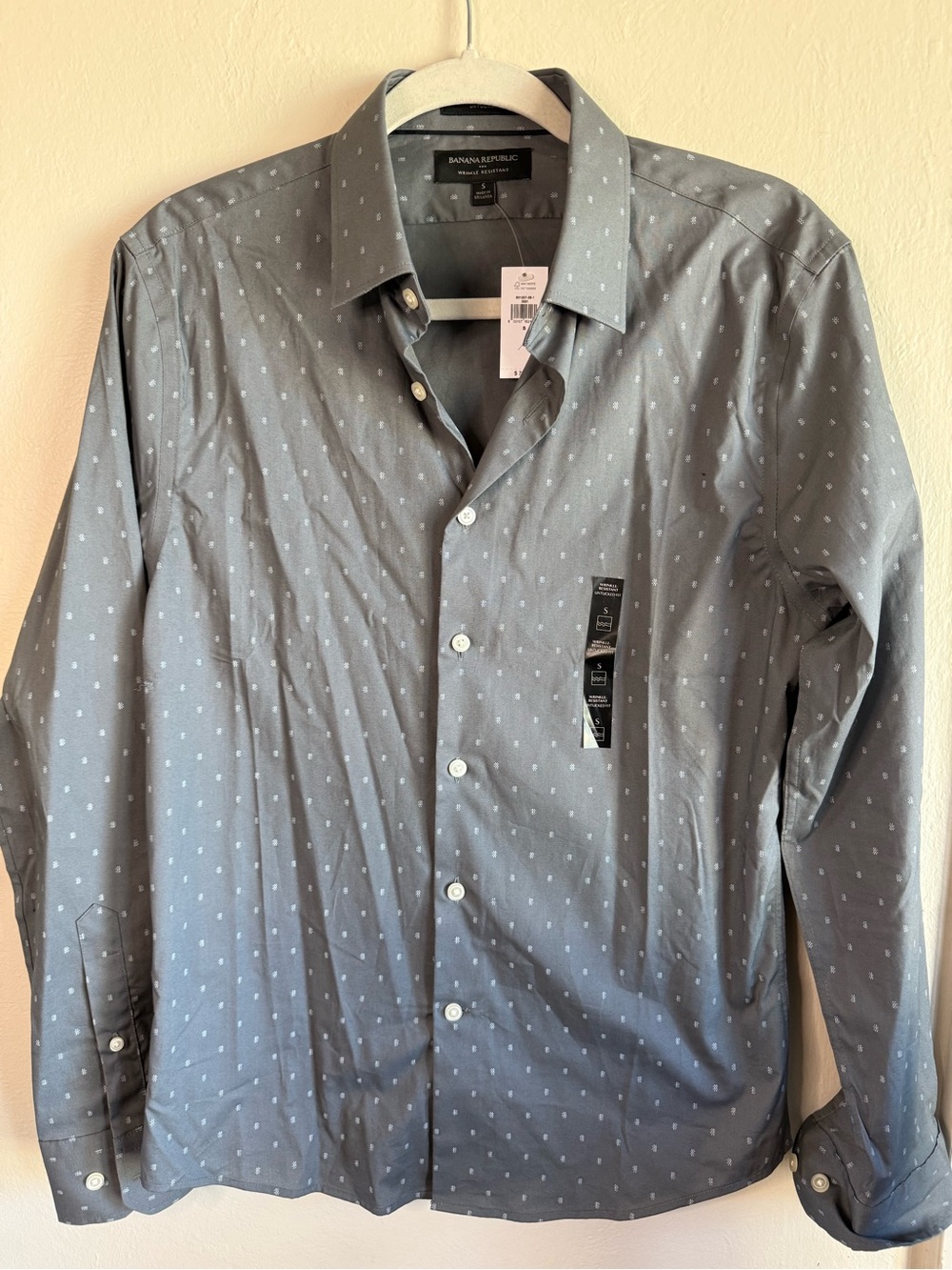 NWT Banana Republic Men's Gray Geometric Wrinkle Resistant Dress Shirt S
